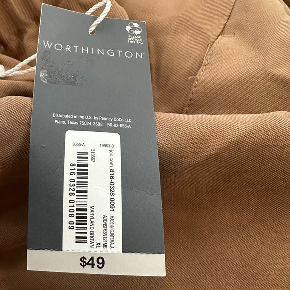 New! Worthington Womens Straight Pull-On Pants Brown XL Pockets High Waisted - Picture 5 of 15